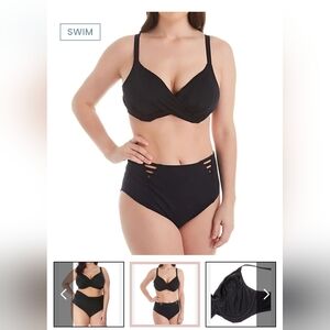 Elomi Bikini Swim Top - Magnetic Underwire Wrap Plunge, Black, UK 34HH/US 34L